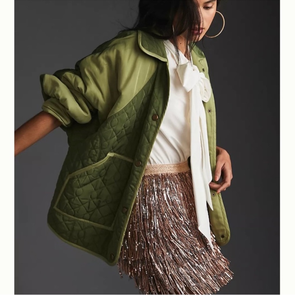 Anthropologie Pilcro green Quilted jacket Coat Sz large - Picture 4 of 15